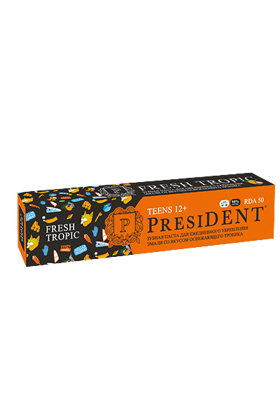 зубная паста детская PRESIDENT 12+ Fresh tropic (50 RDA) 70 г