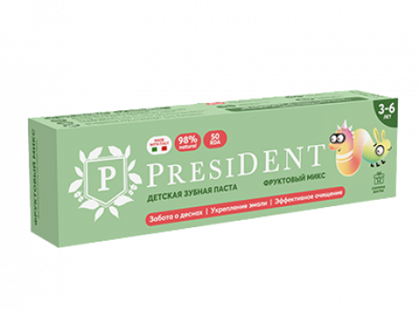 зубная паста детская PRESIDENT 3-6 Фруктовый микс (50 RDA) 43 г